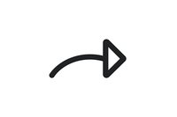 Black curved arrow pointing right on white background. Simple minimalist directional symbol for navigation, user interface design, and website elements.