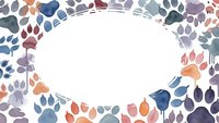 Colorful paw prints frame border with empty white oval center space for text or design elements on transparent background.