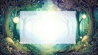 Mystical forest frame with ornate botanical border and glowing lights creating magical atmosphere for fantasy designs and enchanted storytelling projects.