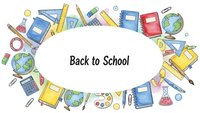 Back to School supplies frame with notebooks, rulers, calculators, globes and stationery items arranged in colorful border for educational designs.