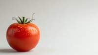 Fresh ripe red tomato with green stem isolated on white background for healthy cooking and organic food concepts.
