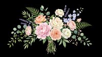 Lush floral bouquet arrangement featuring pink roses, peach blooms, lavender sprigs, and green foliage isolated on transparent background. Ready for t-shirt designs, clipart, stickers, sublimation, and print-on-demand projects.