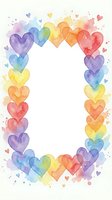 Watercolor rainbow hearts frame border with white center space for text, romantic love design for wedding invitations, Valentine cards and greeting templates.