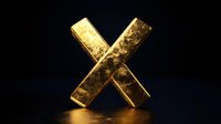 Golden metallic letter X with textured surface reflecting light against dark background, luxury design element for premium branding and typography projects.