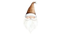 Whimsical gnome with long white beard and brown pointed hat on white background, isolated illustration for seasonal decor and craft projects.