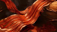 Flowing molten copper wire with glowing red and golden highlights against dark background, suitable for energy, technology, and industrial design projects.
