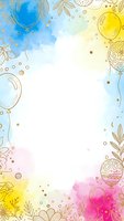 Watercolor frame with golden line art ornaments, leaves and decorative elements on white background for greeting cards, invitations and festive designs.