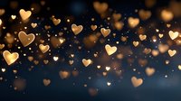 Golden hearts floating with bokeh lights creating romantic atmosphere for Valentine's Day celebrations and love-themed designs.