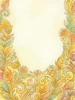 Ornamental floral border frame with decorative swirls and botanical elements in warm yellow, gold, and peachy tones on cream background, isolated and ready for design use.