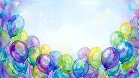 Colorful transparent balloons in watercolor style creating festive border frame on white background for party celebrations and greeting cards.