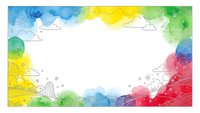 Colorful watercolor frame border with rainbow paint splashes and white center space for text or design elements on isolated background.