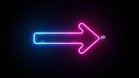 Glowing neon arrow sign with blue to pink gradient colors on dark background for digital displays, presentations and web design projects.