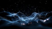 Abstract blue glowing waves with particles and light effects on dark background, suitable for technology, digital, and futuristic design projects.