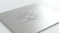 Minimalist geometric line pattern etched on brushed metal surface creating modern abstract design for contemporary architectural and industrial applications.