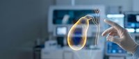 Medical professional examining glowing digital ovary hologram in modern laboratory for reproductive health research and gynecological diagnosis technology.