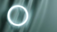 Glowing neon circle with white light on dark teal striped background, isolated design element for digital projects, web graphics, and modern visual compositions.
