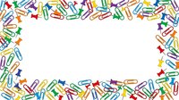 Colorful paper clips and pushpins scattered on white background, isolated design element suitable for office, education, and organizational projects.
