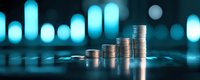 Growing stack of coins with ascending bar chart backdrop representing financial growth and investment success in modern business environment.