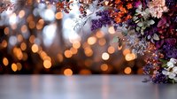 Autumn floral arrangement with colorful flowers and warm bokeh lights creating cozy seasonal atmosphere for home decor and celebration backgrounds.