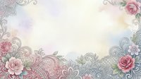 Ornate floral frame with roses and decorative scrollwork on soft watercolor background, isolated design element for invitations, cards, and wedding projects.