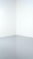 Empty white corner room with gray floor and clean walls for product display and interior design mockups.