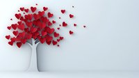 Red hearts forming a tree with white trunk on neutral background, symbolizing love, growth, and emotional connection for Valentine's Day designs and romantic concepts.