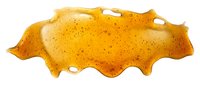 Amber-colored cannabis concentrate with crystalline texture and organic, irregular shape featuring small air pockets throughout. Suitable for medical, educational, and product photography.