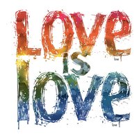 Rainbow colored grunge text saying Love is Love with dripping paint effect in pride colors, isolated on white background for LGBTQ+ support designs.