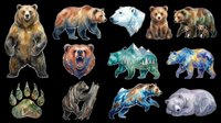 Watercolor bear clipart set with grizzly, polar, and brown bears in various poses, isolated on transparent background, ready for stickers, t-shirt design, and print on demand.