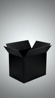 Open black cardboard box on gradient background for packaging, shipping, delivery and storage concepts in business and commerce.