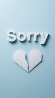 White paper broken heart and Sorry text on light blue background, symbolizing apology, heartbreak, and relationship conflict.
