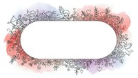 Watercolor floral frame with hand-drawn botanical elements and empty oval space for text or design on white background.