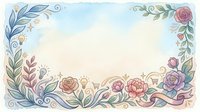 Watercolor floral border frame with roses, leaves, and decorative swirls on soft pastel background, copy space for text or design.