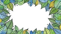 Hand-drawn tropical leaves border frame with white copy space center for text and design elements on isolated background.