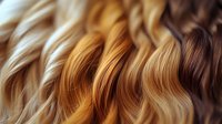 Luxurious wavy hair strands in golden blonde and brown tones showcasing natural texture and shine for beauty and haircare concepts.