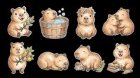 Cute capybara characters in various poses isolated on transparent background, ready for t-shirt design, stickers, clipart, print-on-demand products and sublimation projects.