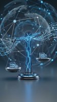 Digital justice scales with circuit patterns and global network connections representing legal technology and cyber law enforcement in modern jurisprudence.