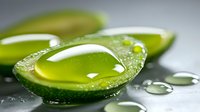 Fresh aloe vera plant slices with transparent gel and water drops on dark background, macro shot showing natural moisturizing properties.