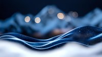 Ethereal blue waves with glowing bokeh lights create dreamy abstract background with flowing curves and sparkles against dark backdrop. Artistic macro photography.