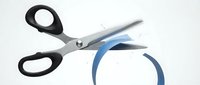 Scissors cutting blue ribbon isolated on white background, suitable for opening ceremony, business launch, and promotional design projects.