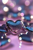 Glittering heart shape with pink and blue reflections against blurred bokeh background creates romantic atmosphere for Valentine's Day designs and love concepts.