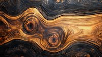 Natural wood grain pattern with swirling dark and light brown tones creating organic waves and knots in timber surface texture. Artistic close-up macro photography.