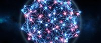 Futuristic neural network with glowing nodes and connections on dark background for technology and artificial intelligence concepts.
