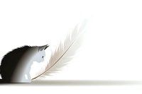 Minimalist silhouette of black cat with white feather quill on light background, artistic composition for poetry, literature and writing themes.