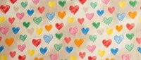Colorful hand-drawn hearts seamless pattern on beige background. Romantic design for Valentine's Day, wedding invitations, gift wrap, textile prints.