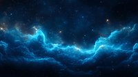 Glowing blue nebula formation against dark space background with bright stars and cosmic clouds creating ethereal atmospheric scene. Suitable for science and fantasy designs.