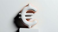 Euro symbol in white with brown and copper metallic accents, isolated on light background, suitable for financial graphics, currency design, banking presentations, and commercial illustrations.
