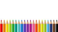 Isolated colored pencils arranged in a row displaying a full spectrum of vibrant hues from red through yellow, green, blue, purple, pink, and brown shades. Suitable for educational materials, art supplies, design projects, and creative content.