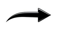 Black curved arrow pointing right isolated on white background for graphic design projects and presentations.