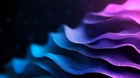Vibrant abstract waves in neon blue and purple colors creating dynamic flowing layers against dark background, macro photography style composition for modern design projects.